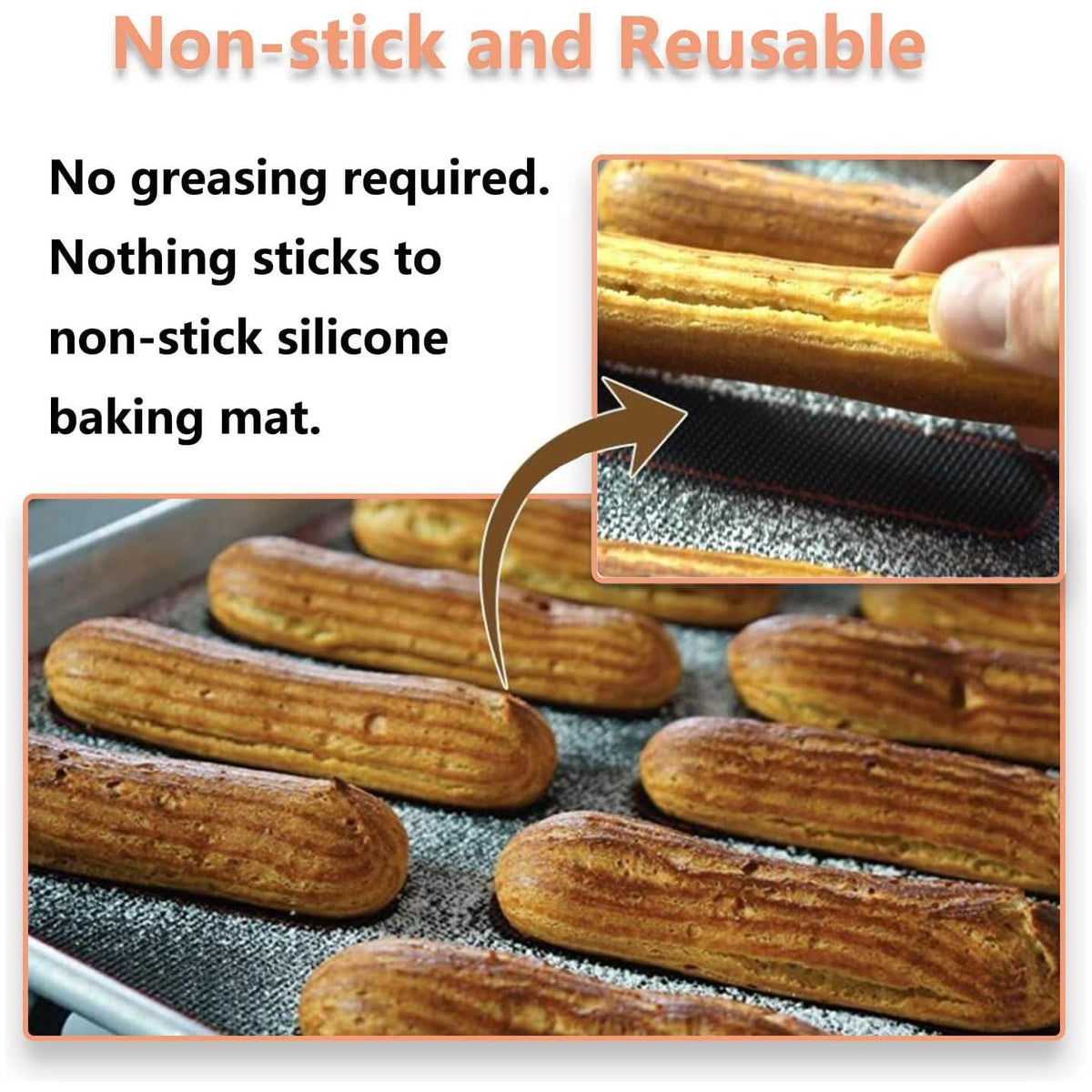 Perforated Silicone Baking Mats, 2 PCS Eclair Silicone Mat For Half Sheet With 12 Printed Oblong Eclair Guides, Non-Stick Reusable Oven Liners For Making Bread/Pizza/Pastry/Cookie 11-4/5 X 15-3/4,779296511131