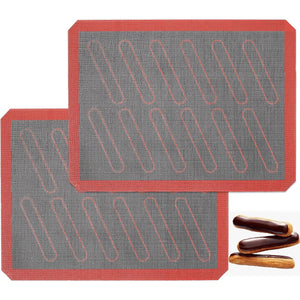 Perforated Silicone Baking Mats, 2 PCS Eclair Silicone Mat For Half Sheet With 12 Printed Oblong Eclair Guides, Non-Stick Reusable Oven Liners For Making Bread/Pizza/Pastry/Cookie 11-4/5 X 15-3/4,779296511131
