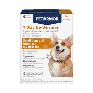 PetArmor 7?Way Dewormer Chewables, 6.25?lb Dogs & Puppies, Tapeworm/Roundworm/Hookworm Treatment, Flavor