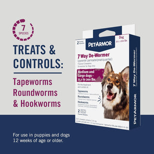 PetArmor 7-Way De-Wormer for Large Dogs Over 25 lbs Chewable Tapeworm Roundworm Hookworm 2 Pack