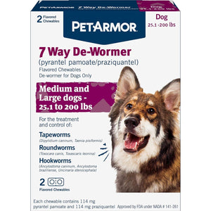 PetArmor 7-Way De-Wormer for Large Dogs Over 25 lbs Chewable Tapeworm Roundworm Hookworm 2 Pack