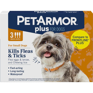 PetArmor Plus Flea & Tick Treatment, 3 Doses, Small Dogs 5–22 lbs, Waterproof Topical Fast-Acting Formula