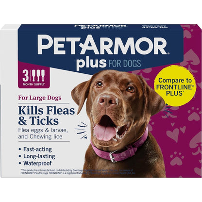 PetArmor Plus Flea and Tick Topical Treatment for Large Dogs 45–88 lbs 3 Dose Waterproof Fast Acting