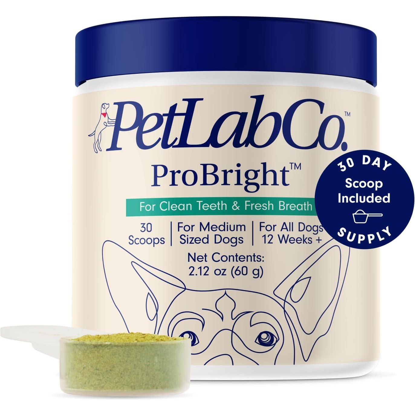 PetLab Co ProBright Dog Dental Powder, Medium Dogs, Tartar & Bad Breath Support, Easy Water Additive