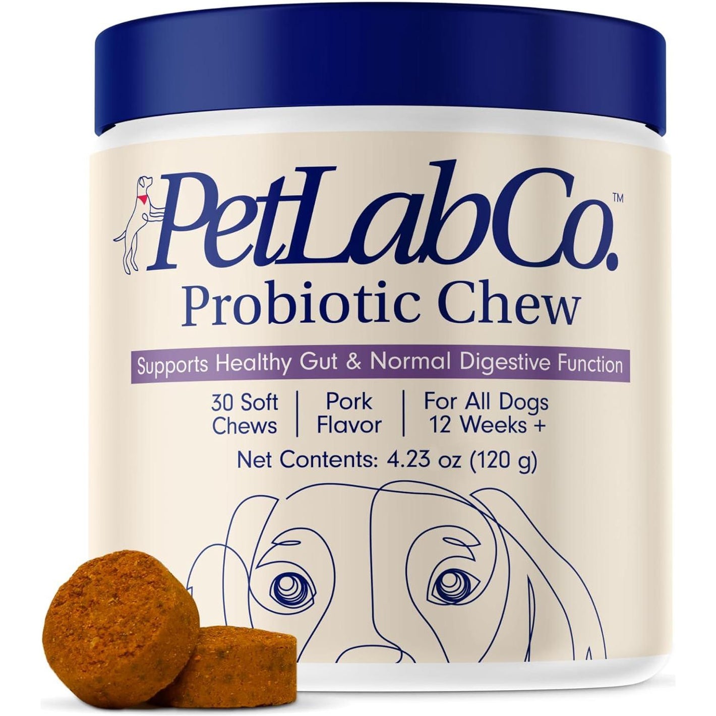 PetLab Co Dog Probiotic Soft Chews for Gut Health Pork Flavor 30 Count