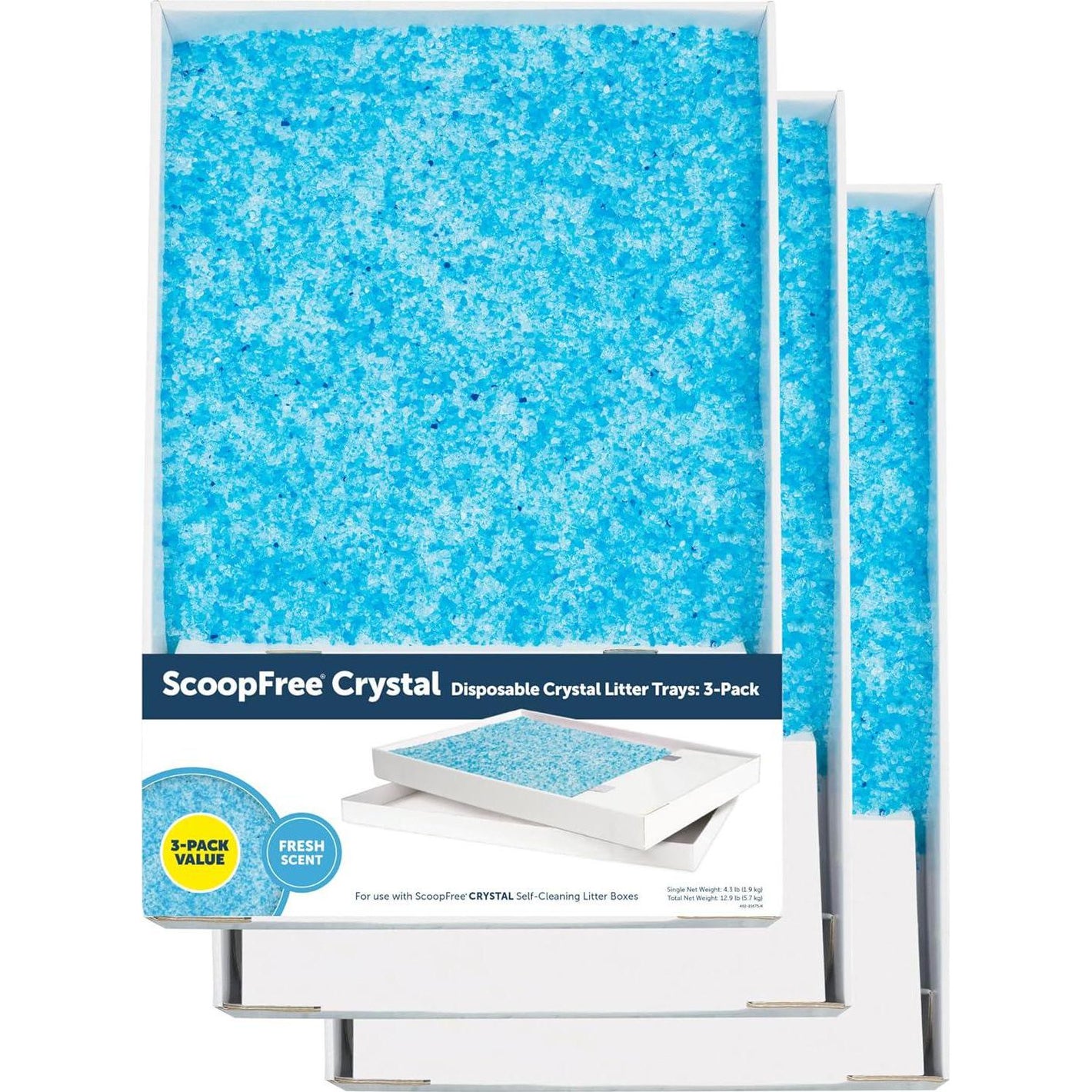 PetSafe ScoopFree Crystal Litter and Refill Tray Pack of 3 Fresh Scent 4.3 lb Per Tray with Lid