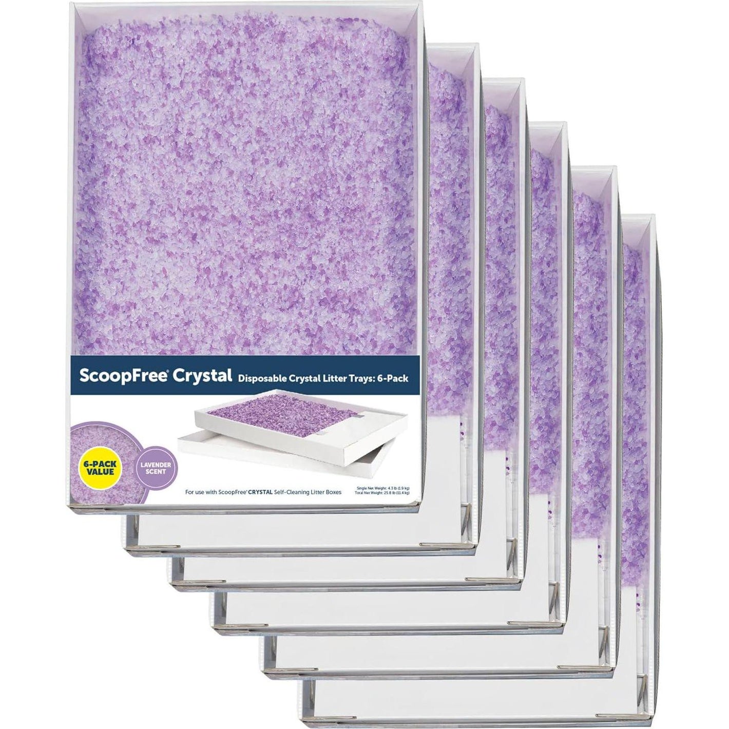 PetSafe ScoopFree Crystal Cat Litter and Tray Refill Pack of 6 Lavender Scent 4.3 lb Each with Lid