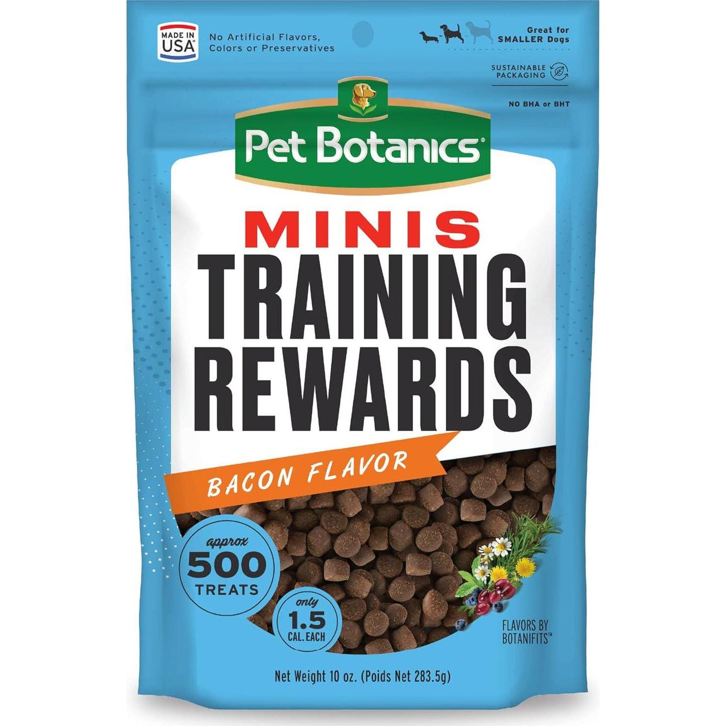 Pet Botanics Training Rewards Dog Treats Mini Soft Bacon Flavor 500 Treats 10 oz Pouch