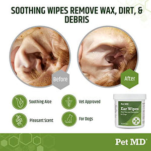 Pet MD Dog Ear Wipes with Aloe and Eucalyptus for Cleaning and Itch Relief 100 Ct