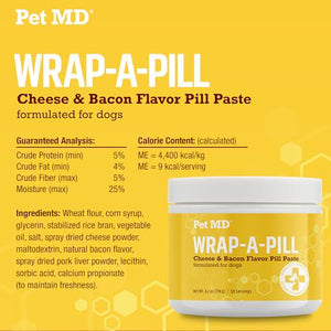 Pet MD Wrap-A-Pill 4.2 oz Cheese and Bacon Flavor Pill Paste for Dogs Makes Pocket to Hide Pills and Medicine Easy Medication Aid