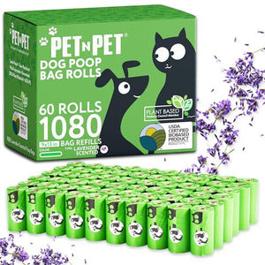 PET N PET Dog Poop Bags, 1080 Ct, 38% Plant-Based, Lavender Scented, 9x13", Leak-Proof, Rolls for Dispensers