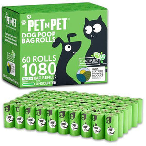 Pet N Pet Dog Poop Bags 1080 Count Unscented Green Waste Bags 9 x 13 Inches Extra Thick Eco Friendly Plant Based Blend