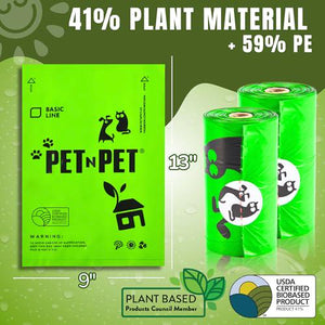 Pet N Pet Dog Poop Bags 1080 Count Unscented Green Waste Bags 9 x 13 Inches Extra Thick Eco Friendly Plant Based Blend