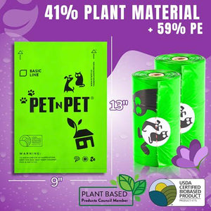 PET N PET Dog Poop Bags, 1080 Ct, 38% Plant-Based, Lavender Scented, 9x13", Leak-Proof, Rolls for Dispensers