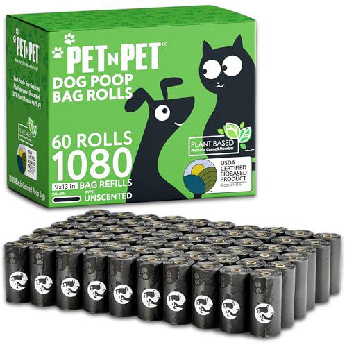 PET N PET Dog Poop Bags, 1080 Count, USDA Biobased, Extra Thick & Leakproof, Eco-Friendly Refills