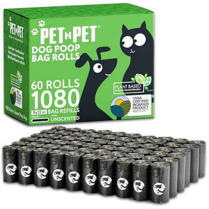 PET N PET Dog Poop Bags, 1080 Count, USDA Biobased, Extra Thick & Leakproof, Eco-Friendly Refills
