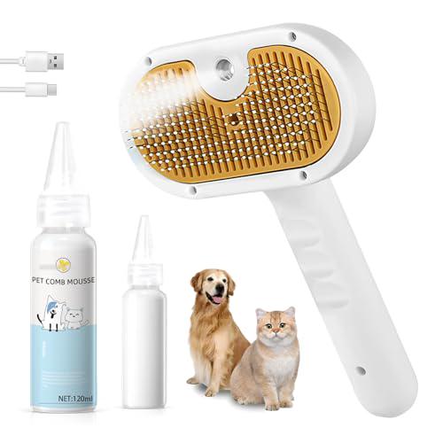 Jicoot 3 in 1 Pet Steam Brush for Cats and Dogs Hair Remover Comb Waterless Shampoo Spray Brush