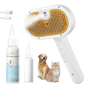 Jicoot 3 in 1 Pet Steam Brush for Cats and Dogs Hair Remover Comb Waterless Shampoo Spray Brush