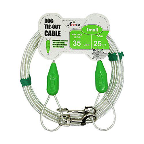 Petest reflective tie out cable 25 feet for small dogs up to 35 pounds strong durable and visible pet leash for yard