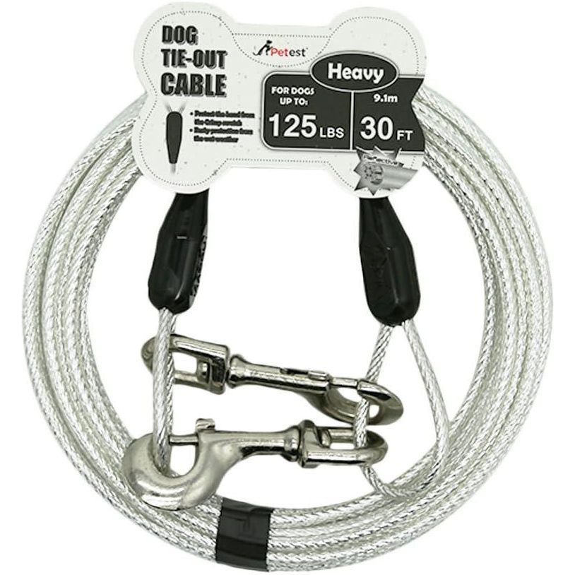 Petest Reflective Dog Tie-Out Cable, 30 ft, for Dogs Up to 125 lbs, Heavy Duty Outdoor Leash Wire