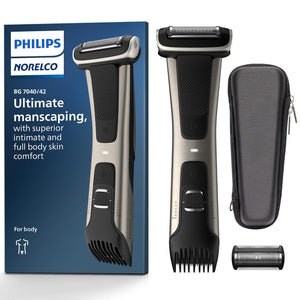 Philips Bodygroom 7000 BG7040/42, Showerproof Trimmer, 80 Min Run, Adjustable Comb, Groin & Body Groomer for Men