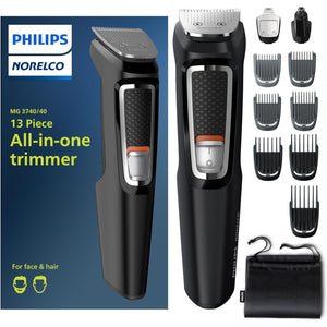 Philips Norelco Philips Norelco Multi Groomer All-in-One Trimmer Series 3000-13 Piece Mens Grooming Kit For Beard, Face, Nose, Ear Hair Trimmer And Hair Clipper - NO Blade Oil Needed, MG3740/40