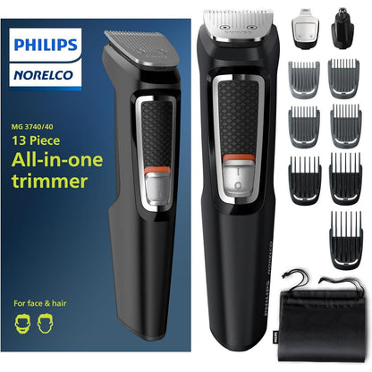 Philips Norelco Philips Norelco Multi Groomer All-in-One Trimmer Series 3000-13 Piece Mens Grooming Kit For Beard, Face, Nose, Ear Hair Trimmer And Hair Clipper - NO Blade Oil Needed, MG3740/40