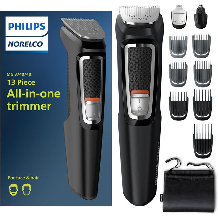 Philips Norelco Philips Norelco Multi Groomer All-in-One Trimmer Series 3000-13 Piece Mens Grooming Kit For Beard, Face, Nose, Ear Hair Trimmer And Hair Clipper - NO Blade Oil Needed, MG3740/40