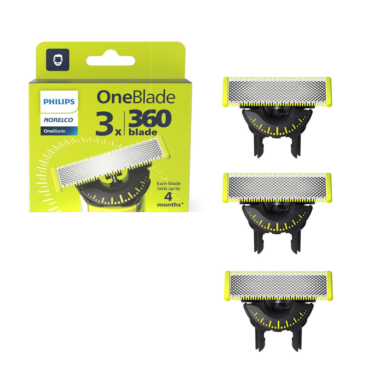 Philips Norelco Philips Norelco OneBlade 360 Blades, Genuine Replacement Blades For OneBlade Electric Shaver And Trimmer, Durable Stainless Steel, Trim, Edge And Shave, 3 Pack, QP430/80