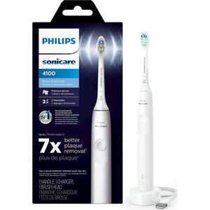 Philips Sonicare 4100 Rechargeable Electric Toothbrush, With Pressure Sensor, 2 Intensity Settings, SmarTimer And QuadPacer, 14-Day Battery Life, White, Model HX3681/23,