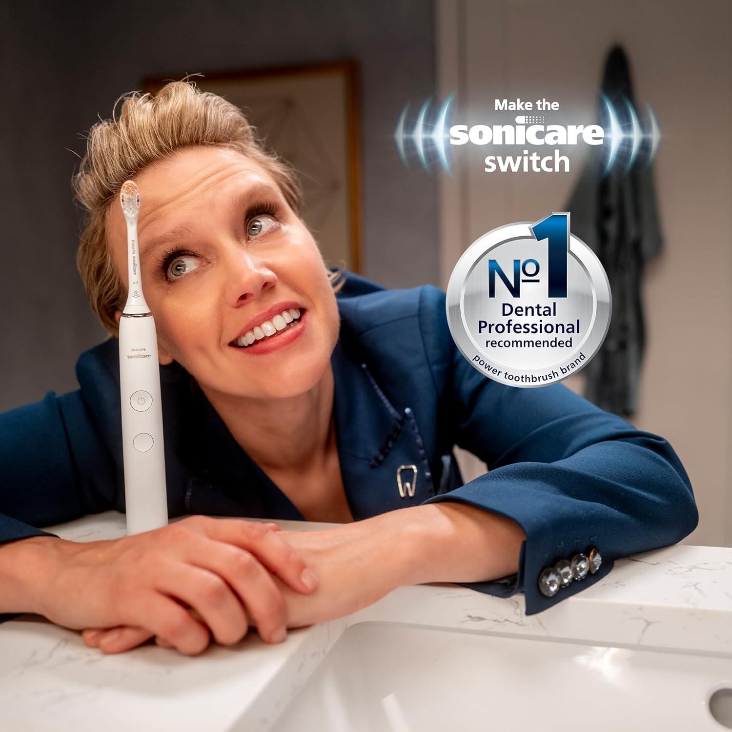 Philips Sonicare 4100 Rechargeable Electric Toothbrush, With Pressure Sensor, 2 Intensity Settings, SmarTimer And QuadPacer, 14-Day Battery Life, White, Model HX3681/23,