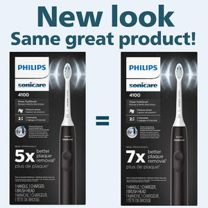 Philips Sonicare 4100 Rechargeable Electric Toothbrush, With Pressure Sensor, 2 Intensity Settings, SmarTimer And QuadPacer, 14-Day Battery Life, Black, Model HX3681/24,