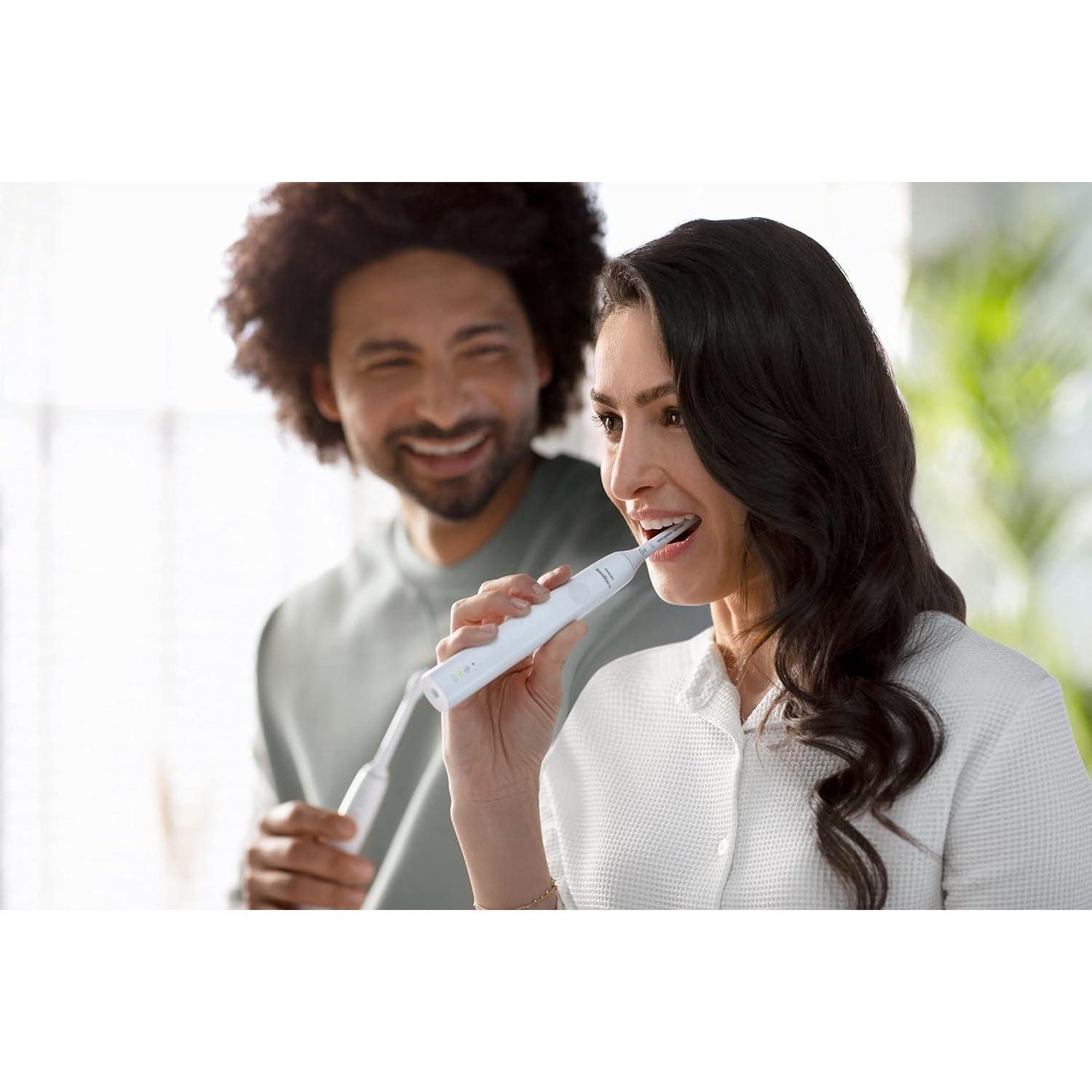 Philips Sonicare 4100 Rechargeable Electric Toothbrush, With Pressure Sensor, 2 Intensity Settings, SmarTimer And QuadPacer, 14-Day Battery Life, White, Model HX3681/23,