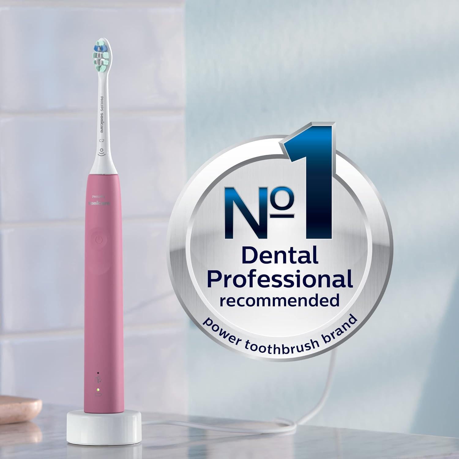 Philips Sonicare 4100 Power Toothbrush, Rechargeable Electric Toothbrush With Pressure Sensor, Deep Pink HX3681/26,