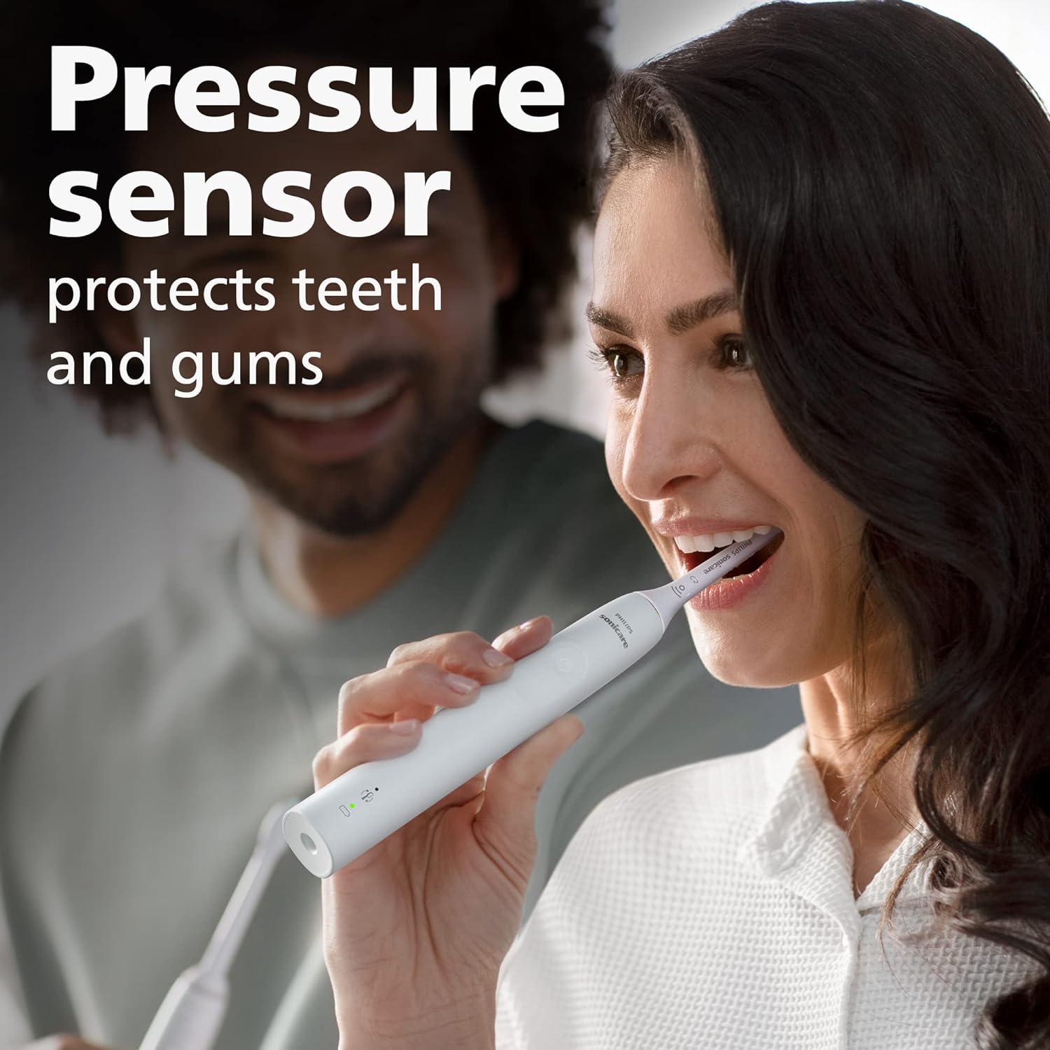 Philips Sonicare 4100 Rechargeable Electric Toothbrush, With Pressure Sensor, 2 Intensity Settings, SmarTimer And QuadPacer, 14-Day Battery Life, White, Model HX3681/23,