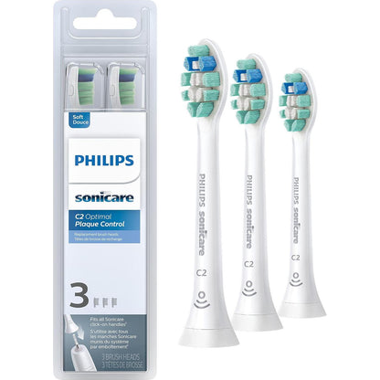 Philips Sonicare Genuine C2 Optimal Plaque Control Toothbrush Heads, 3 Brush Heads, White, HX9023/65