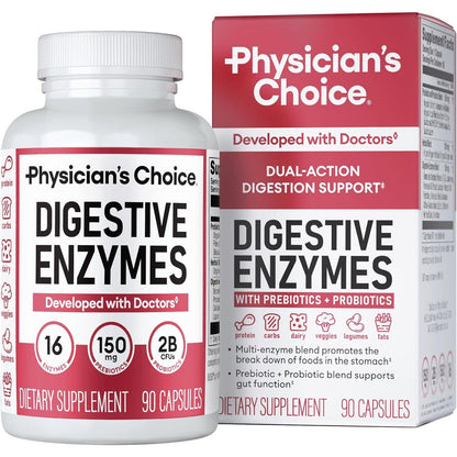 Physician’s Choice Digestive Enzymes, Multi-Enzyme Formula with Organic Prebiotics & Probiotics for Digestive Health & Bloating Relief, 90 Capsules