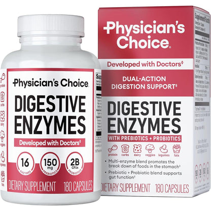 Physician's Choice Physician's CHOICE Digestive Enzymes - Multi Enzymes, Organic Prebiotics And Probiotics For Digestive Health And Gut Health - For Meal Time Discomfort Relief And Bloating - Dual Action Approach - 180 CT