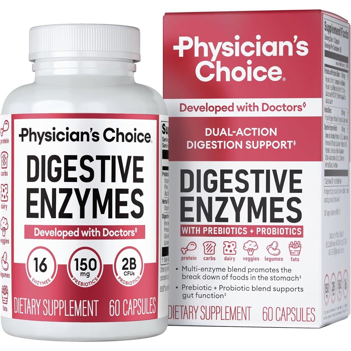 Physician’s Choice Digestive Enzymes, Multi-Enzymes with Organic Prebiotics & Probiotics for Digestive Health & Bloating Relief, 60ct