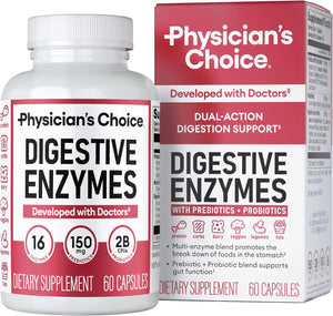 Physician’s Choice Digestive Enzymes, Multi-Enzymes with Organic Prebiotics & Probiotics for Digestive Health & Bloating Relief, 60ct