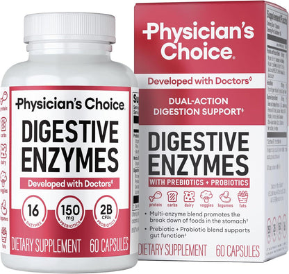 Physician’s Choice Digestive Enzymes, Multi-Enzymes with Organic Prebiotics & Probiotics for Digestive Health & Bloating Relief, 60ct