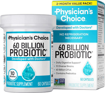 Physician's Choice Probiotics, 60 Billion CFU, 10 Strains with Organic Prebiotics, Supports Digestive, Immune & Gut Health, 60 Count