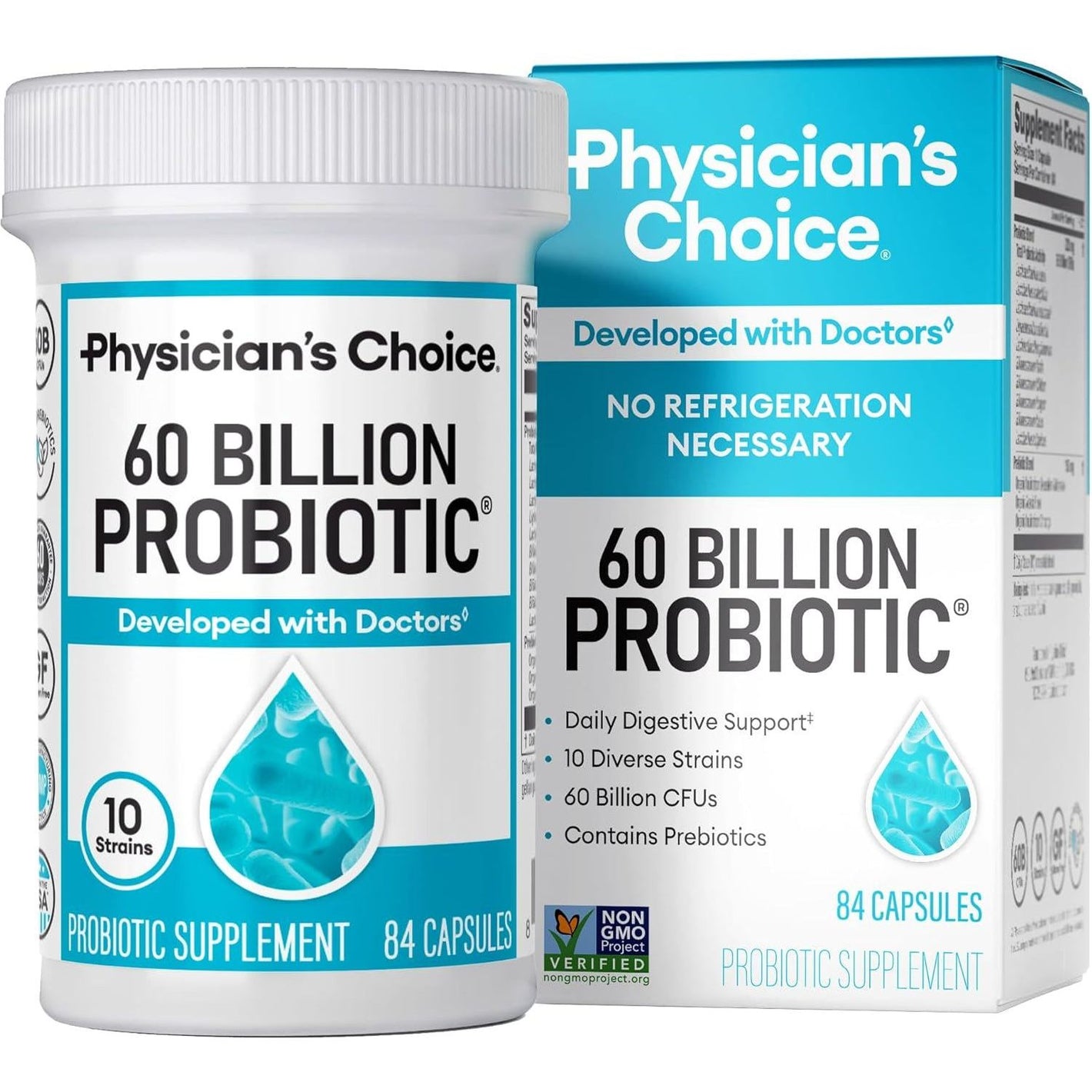 Physician's Choice Probiotics, 60 Billion CFU, 10 Strains, Organic Prebiotics, Supports Digestive & Immune Health, 84 Capsules