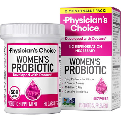 Physician’s Choice Probiotics for Women, 50 Billion CFU, 6 Unique Strains, Organic Prebiotics, Cranberry Extract, Digestive & Feminine Health