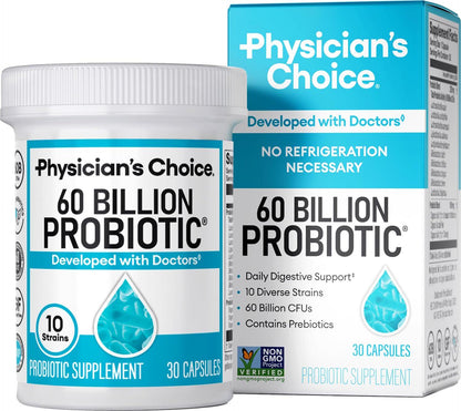 Physician's Choice Probiotics, 60 Billion CFU, 10 Strains with Organic Prebiotics, Supports Digestive, Immune & Gut Health, 30 Count