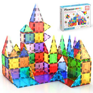 PicassoTiles 100 Pcs Magnet Tiles Set, Educational STEM 3D Building Blocks for Kids' Creative Play