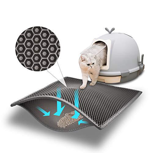 Pieviev Cat Litter Mat Grey 24x15 Inch Waterproof Double Layer Mat for Trapping Litter and Urine