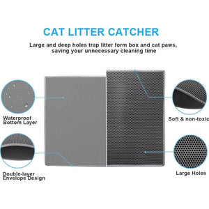 Pieviev Cat Litter Mat, 1 Pack, Gray, 30x24", Double Layer Waterproof Urine Proof Trapping Mat for Cats