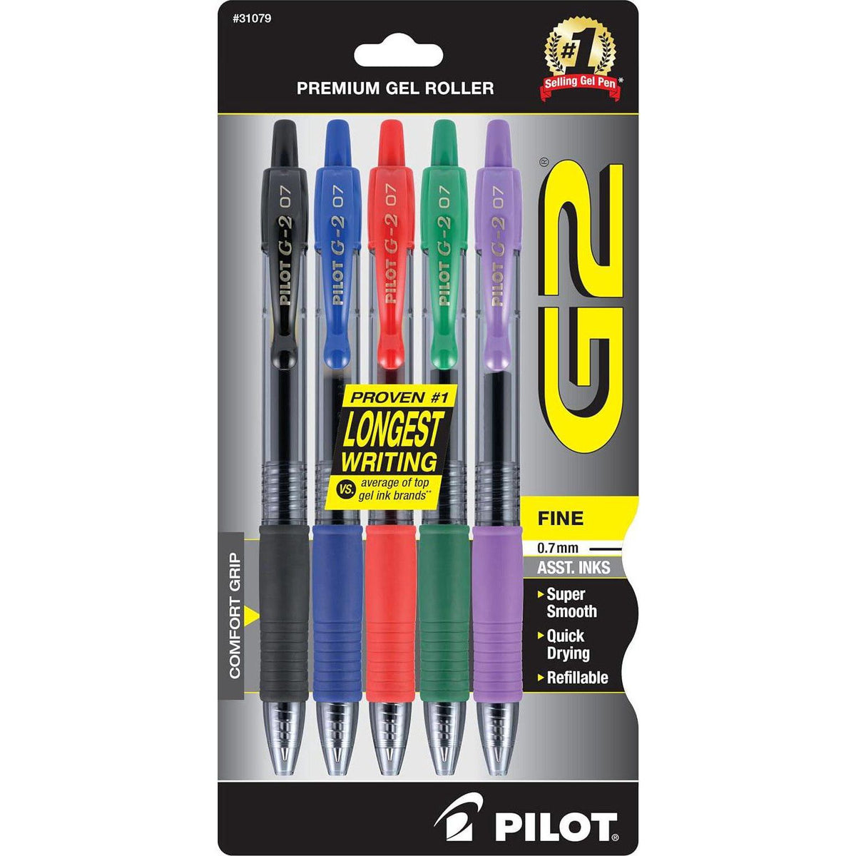 Pilot, G2 Premium Gel Roller Pens, Fine Point 0.7 Mm, Assorted Colors, Pack Of 5,Does not Apply