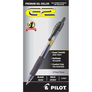 Pilot, G2 Premium Gel Roller Pens, Bold Point 1 Mm, Pack Of 12, Black,